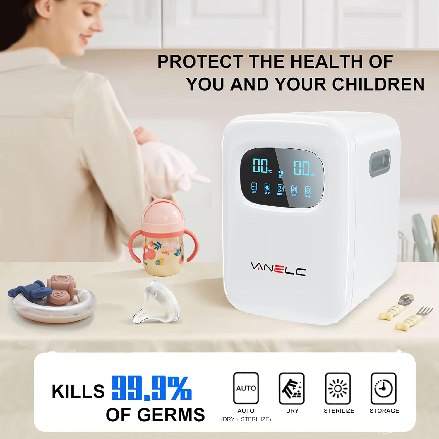 Baby Bottle Sterilizer and Dryer, 18L UV Light Sanitizer Box Kills Up to 99.9% of Bacteria & Viruses, Clinically Proven 360 Degree Sterilizer for Newborn Feeding Bottles, Home Disinfection, BPA-Free - Image 5
