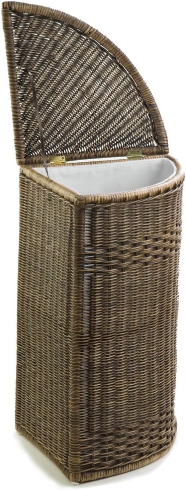 The Basket Lady Corner Wicker Laundry Hamper, 15 in L x 15 in W x 26 in H, Antique Walnut Brown