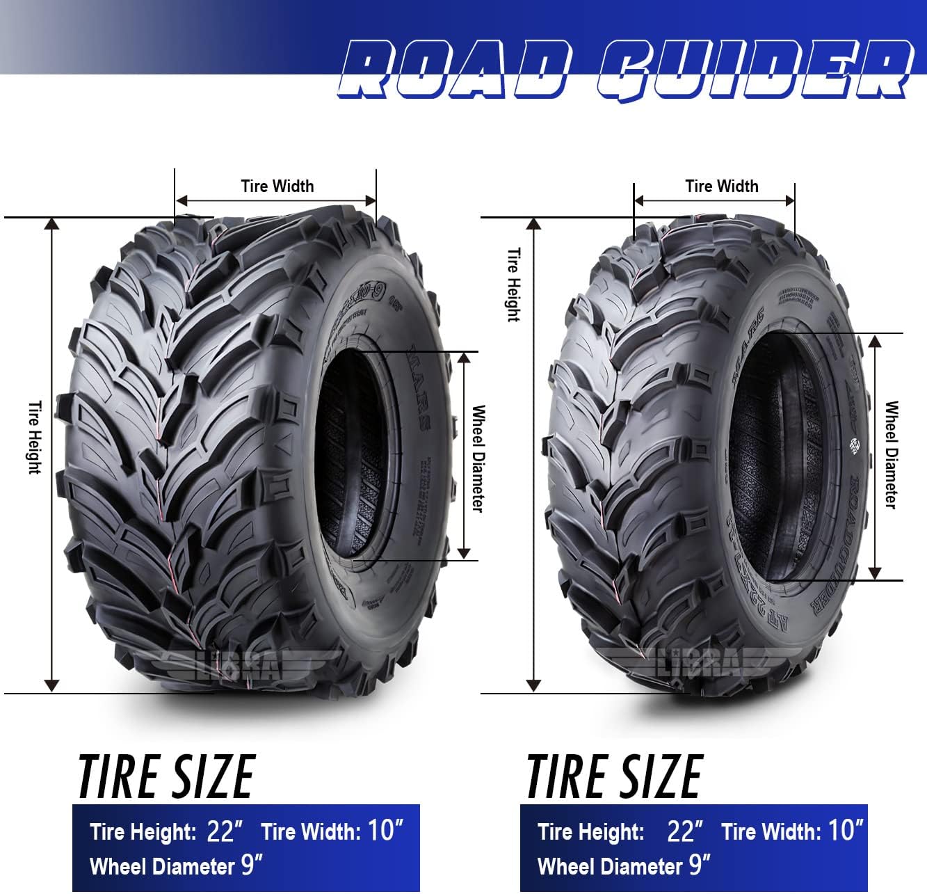 Set 4 Road Guider ATV/UTV Tires 22×7-11 Front & 22×10-9 Rear /6PR 20mm Deep Tread Honda Recon 250 Suzuki Ozark 250 - Image 4