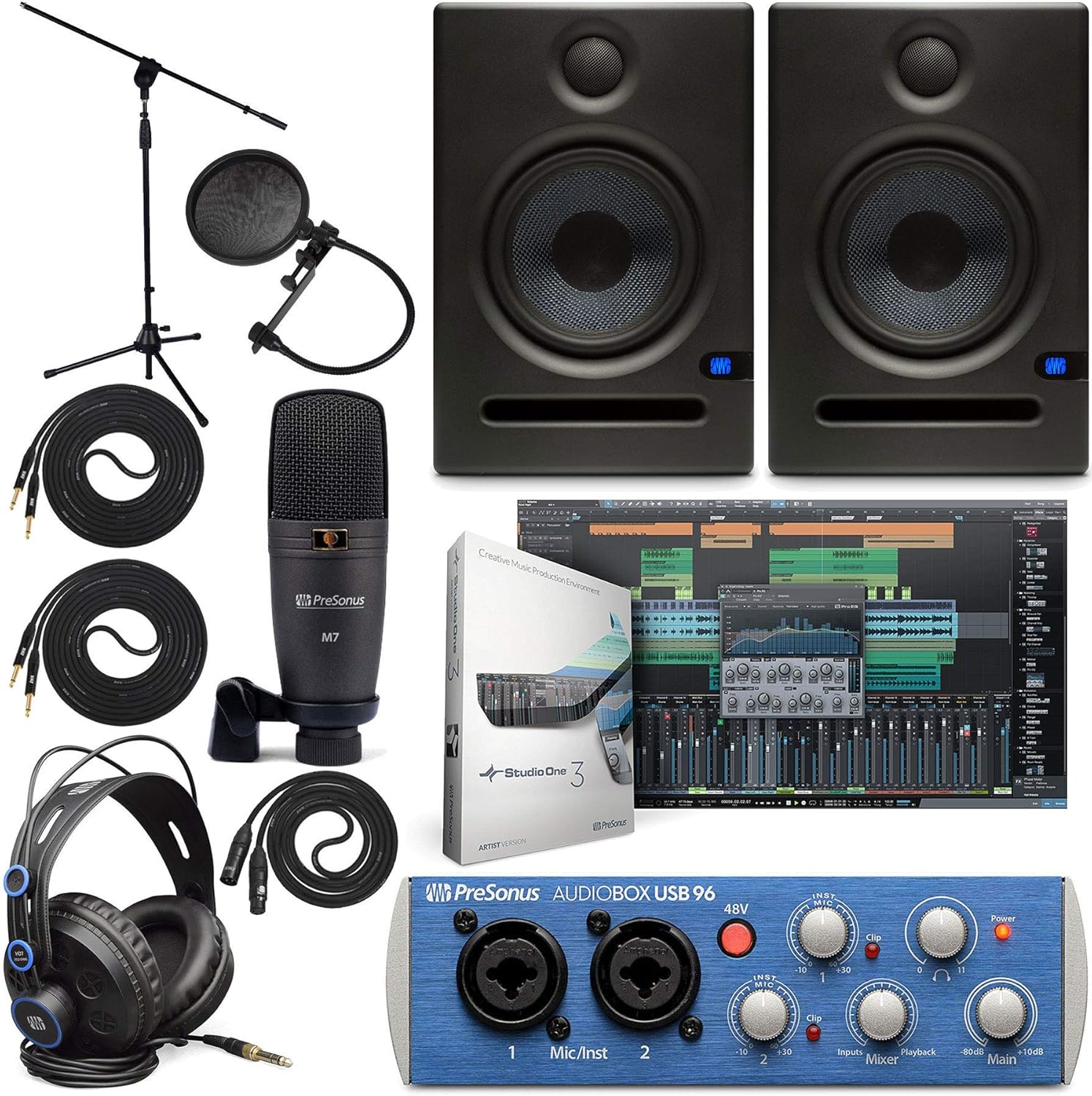 PreSonus AudioBox 96 Audio Interface (May Vary Blue or Black) Full Studio Bundle with Studio One Artist Software Pack with Eris 4.5 BT Pair Studio Bluetooth Monitors and 1/4?? Instrument Cable - Image 18