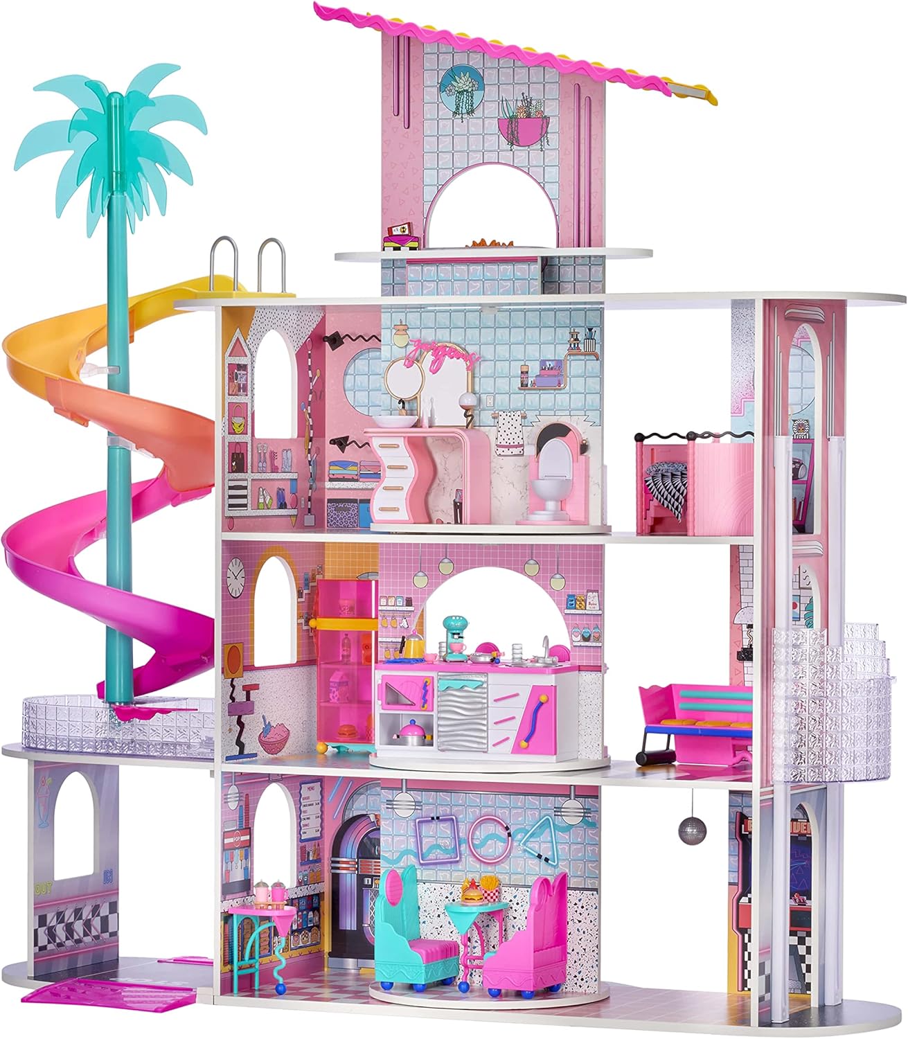 LOL Surprise OMG House of Surprises ?C New Real Wood Dollhouse with 85+ Surprises, 4 Floors, 10 Rooms, Elevator, Spiral Slide, Pool, Movie Theater Drive Thru, Rooftop- Toy Gift for Girls Ages 4 5 6 7+ - Image 5