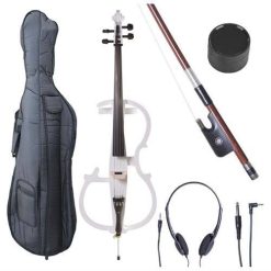 Cecilio CECO-2WH Full Size 4/4 Ebony Electric Silent Pearl White Cello in Style 2 +Soft Case, Bow u0026 Accessories