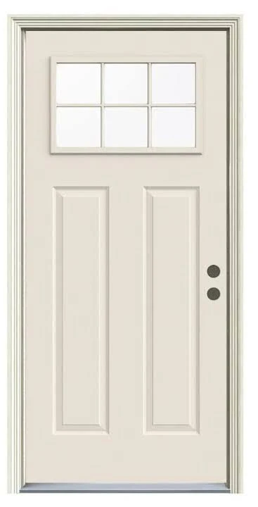 JELD-WEN 32 in. x 80 in. 6 Lite Craftsman Primed Steel Prehung Left-Hand Inswing Front Door