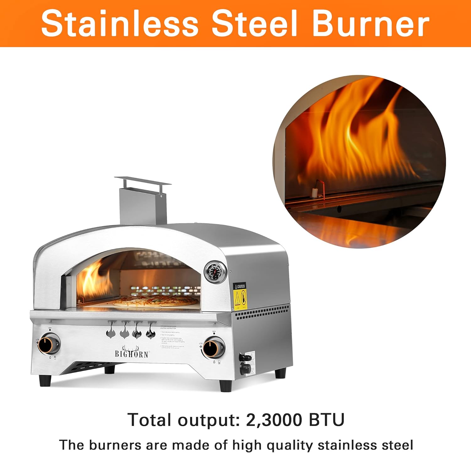 BIG HORN OUTDOORS Gas Pizza Oven, Portable Propane Pizza Oven with 13 inch Pizza Stone, Stainless Steel Pizza Maker for Outdoor Cooking - Image 3