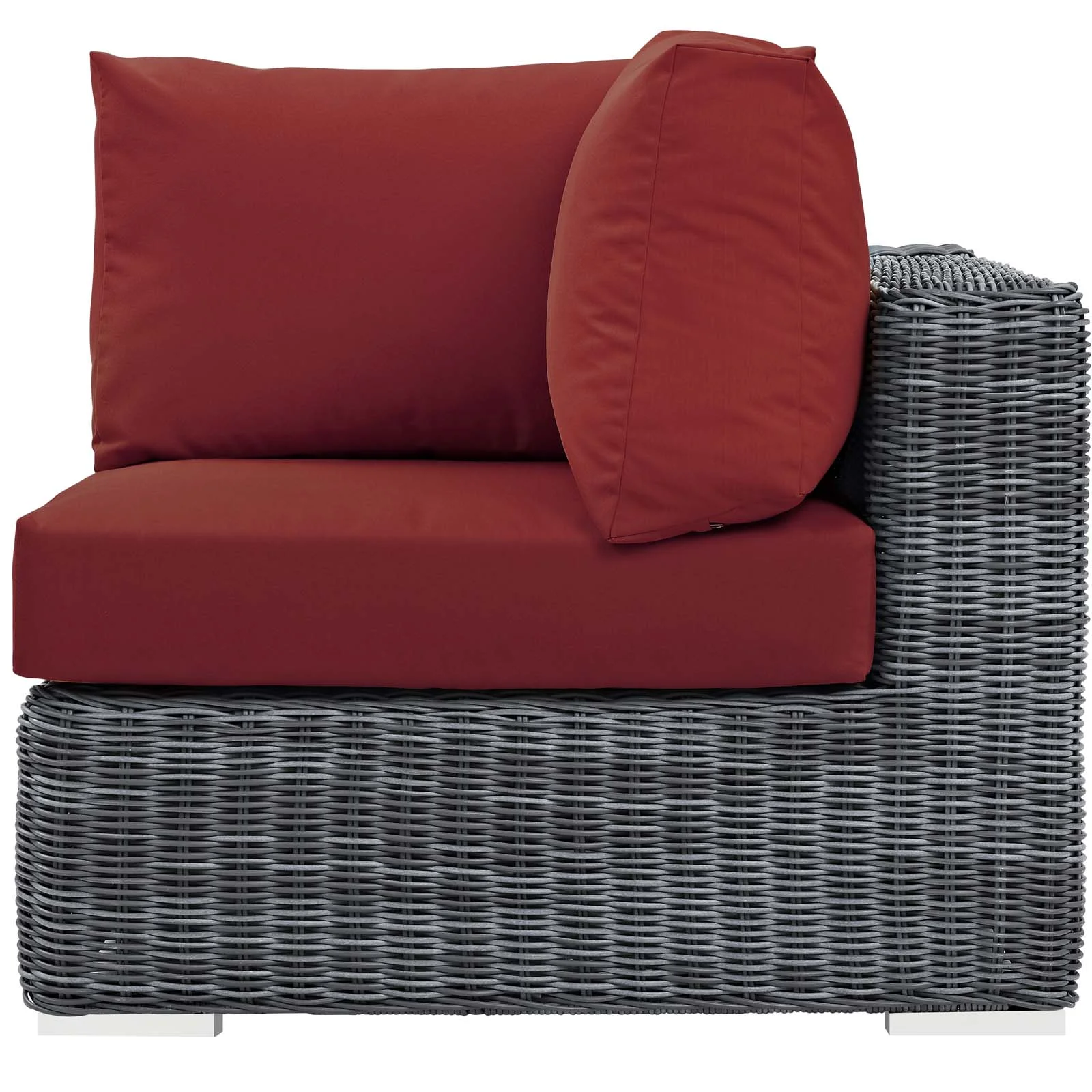 Modern Contemporary Urban Design Outdoor Patio Balcony Garden Furniture Sofa Corner Chair, Sunbrella Rattan Wicker, Red - Image 2