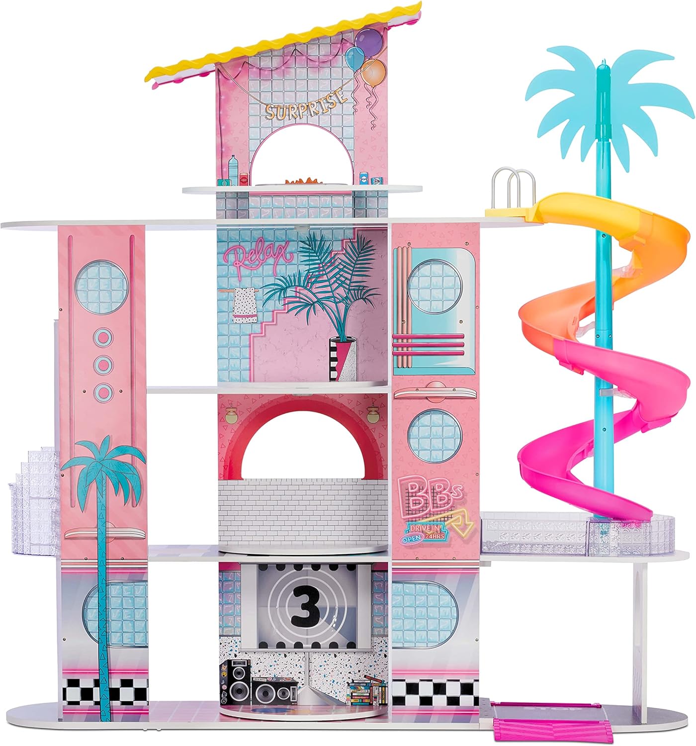 LOL Surprise OMG House of Surprises ?C New Real Wood Dollhouse with 85+ Surprises, 4 Floors, 10 Rooms, Elevator, Spiral Slide, Pool, Movie Theater Drive Thru, Rooftop- Toy Gift for Girls Ages 4 5 6 7+ - Image 2