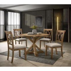 Alternative view of Roundhill Furniture Windvale Cross-Buck Wood 5-Piece Dining Set in Tan