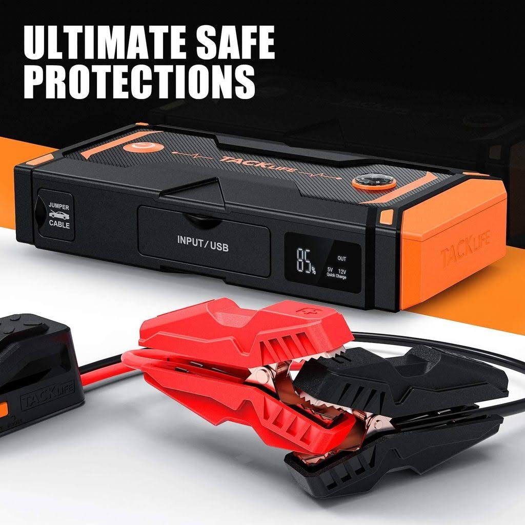 Tacklife T8 Pro 1200A Peak 18000mAh Water-Resistant Car Jump Starter with LCD Screen, Orange - Image 3
