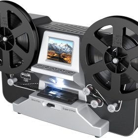 8mm Super 8 Reels to Digital MovieMaker Film Scanner Converter, Pro Film Digitizer Machine with 2.4 LCD, Silver (Convert 3 inch and 5 inch Film reels into Digital) with 32 GB SD Card
