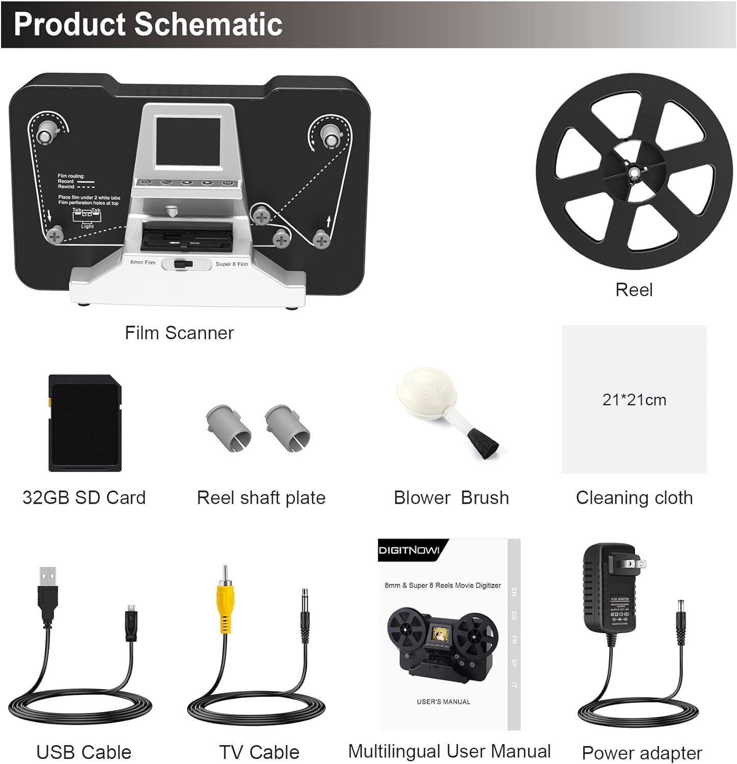8mm Super 8 Reels to Digital MovieMaker Film Scanner Converter, Pro Film Digitizer Machine with 2.4 LCD, Silver (Convert 3 inch and 5 inch Film reels into Digital) with 32 GB SD Card - Image 6