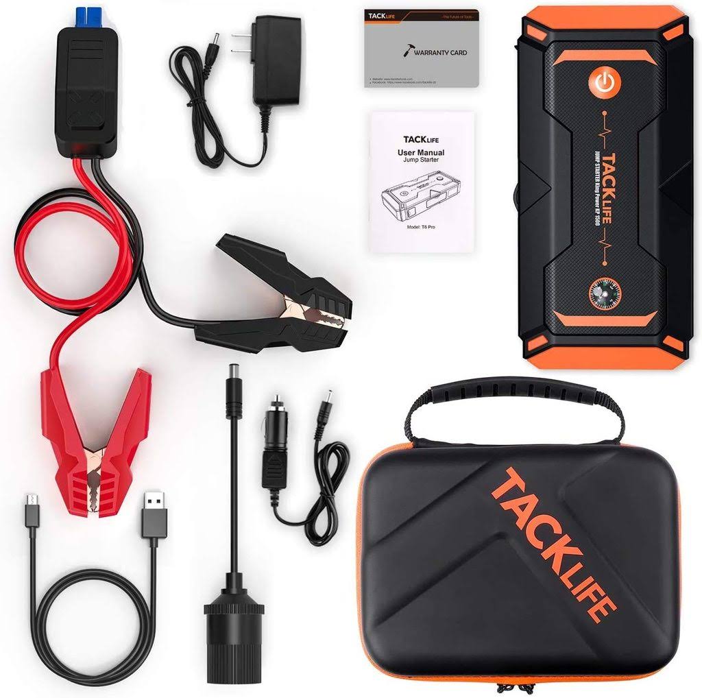 Tacklife T8 Pro 1200A Peak 18000mAh Water-Resistant Car Jump Starter with LCD Screen, Orange - Image 7