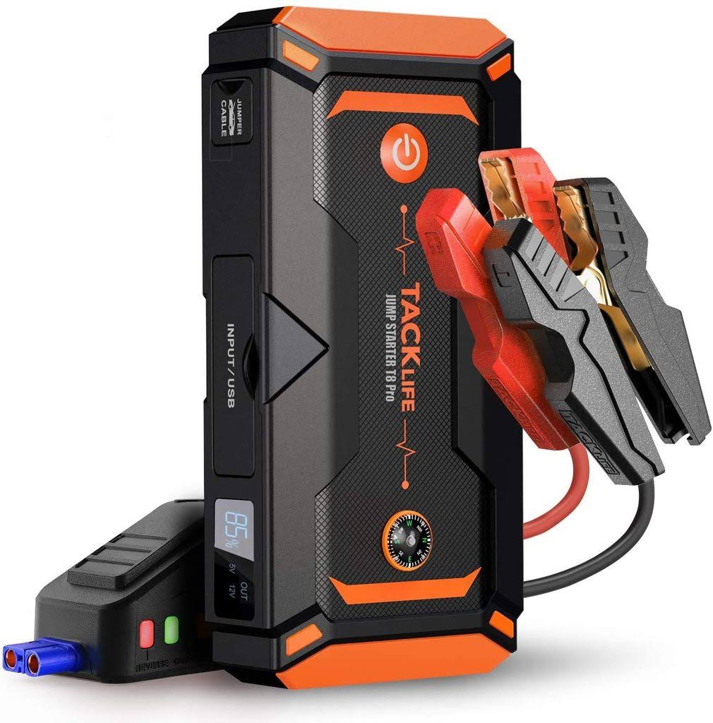 Tacklife T8 Pro 1200A Peak 18000mAh Water-Resistant Car Jump Starter with LCD Screen, Orange