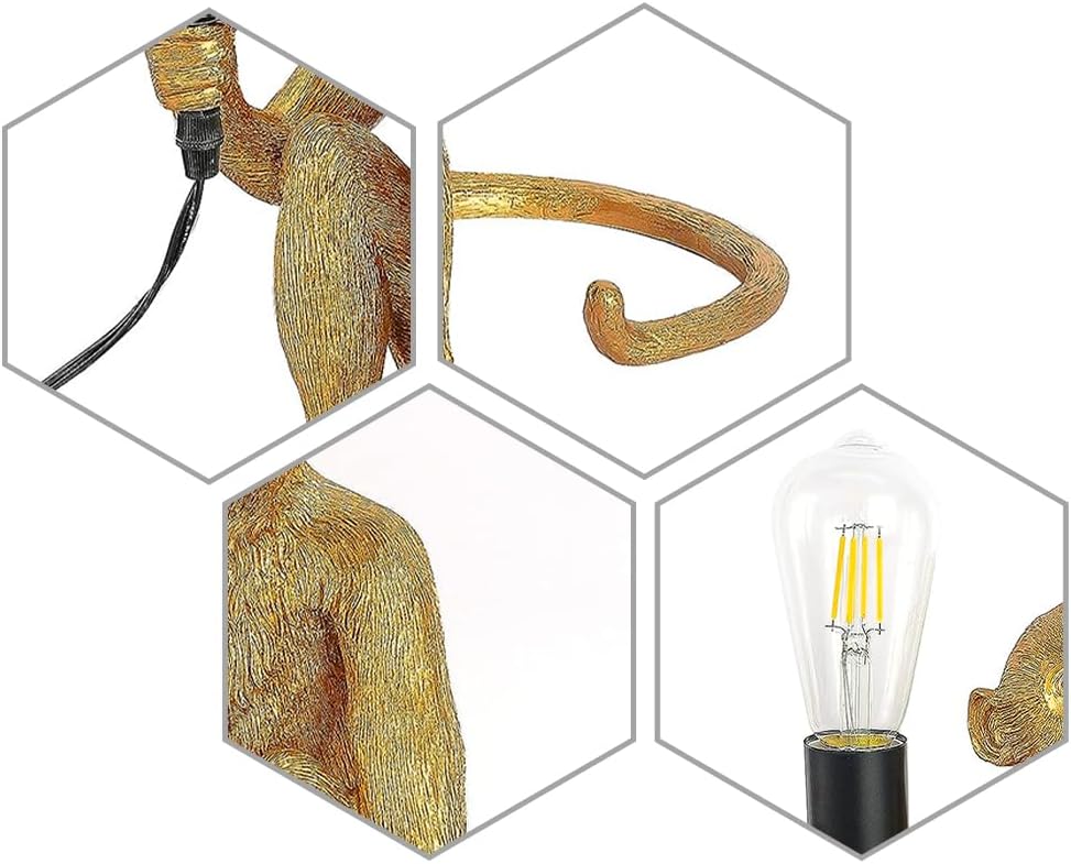 Resin Monkey Table Lamp,Industrial Table Lighting Fixture Vintage Resin Unique Sitting Monkey Table Lamp for Dining Living Room Bedroom Bar Cafe Decorative Hanging Lamp,Golden - Image 2