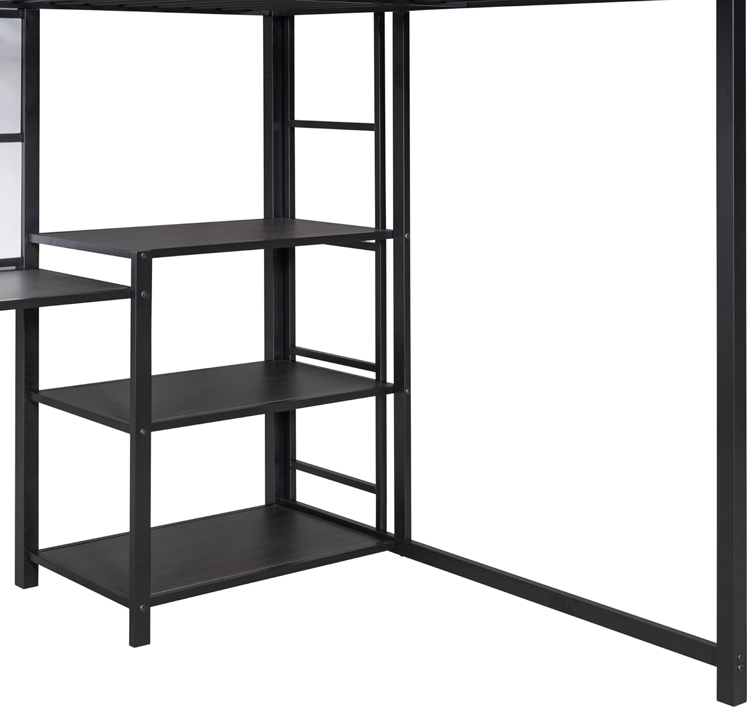 Full Size Metal Loft Bed with Desk, Whiteboard and 3-layer Shelves, Heavy Duty Loftbed w/Storage and Built-in Ladder, for Kids Teens Bedroom Dorm, Black - Image 5