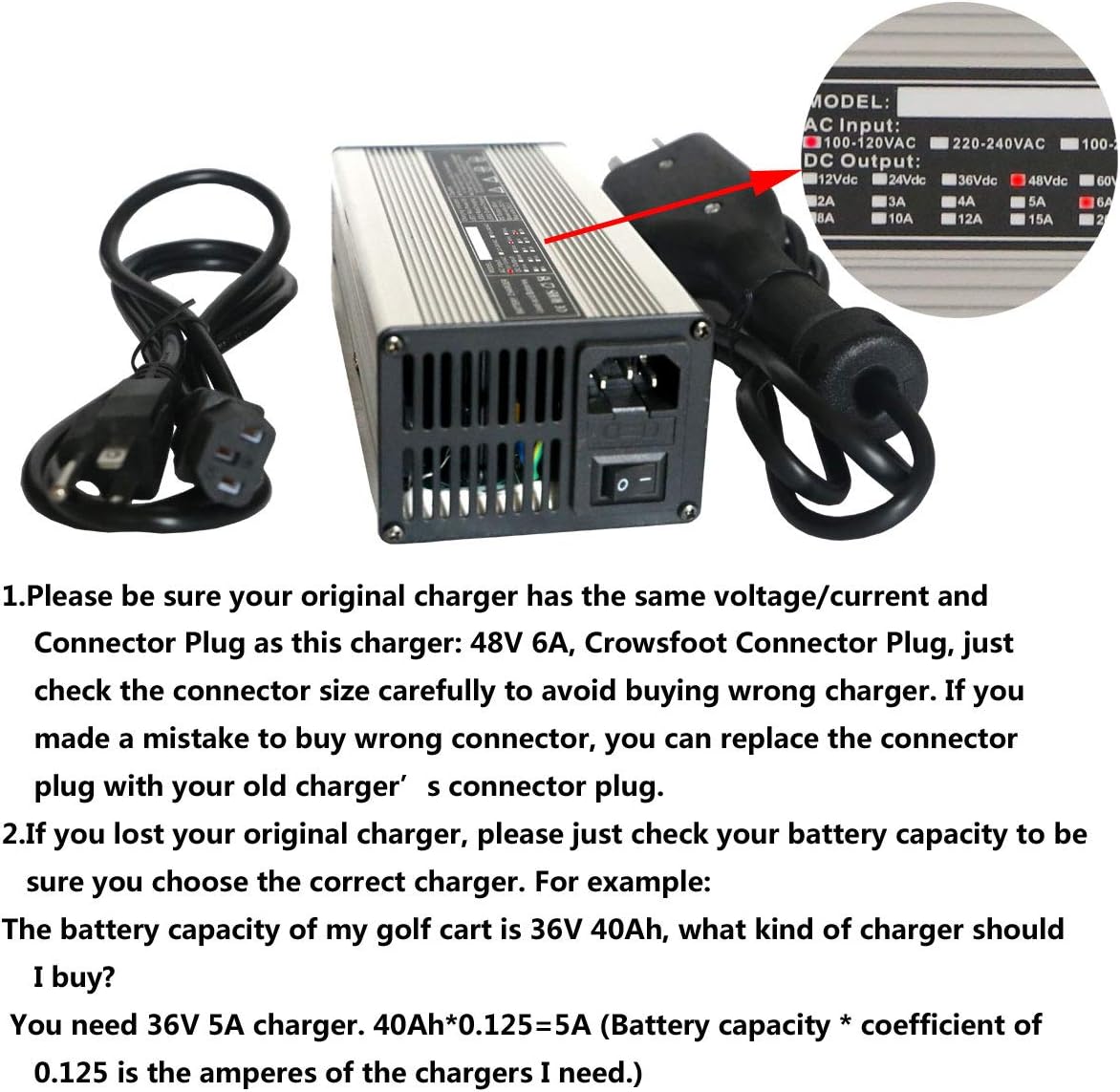 New 48V 6A Golf Cart Battery Charger with Crows Foot Plug - Image 3