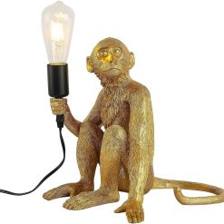 Resin Monkey Table Lamp,Industrial Table Lighting Fixture Vintage Resin Unique Sitting Monkey Table Lamp for Dining Living Room Bedroom Bar Cafe Decorative Hanging Lamp,Golden