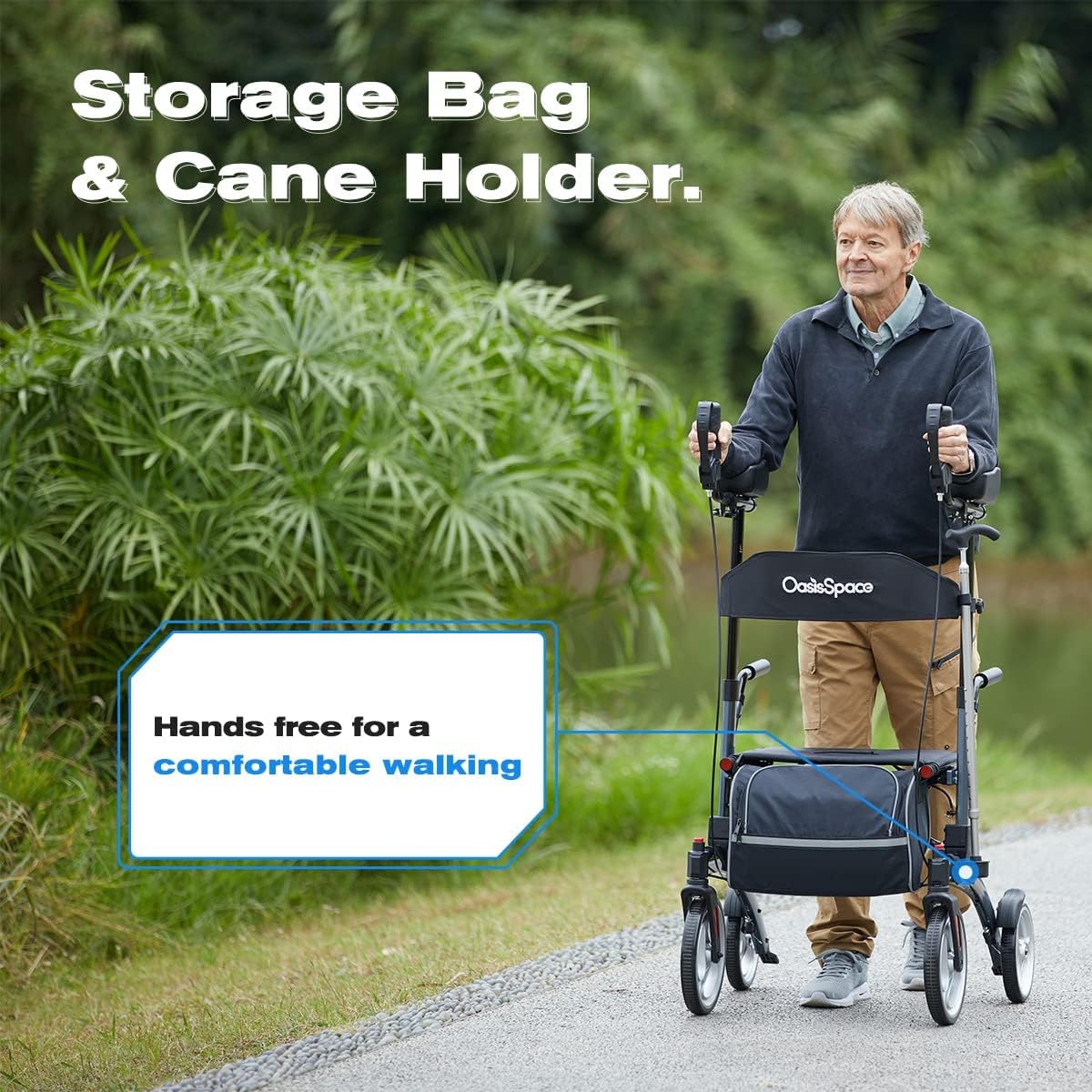 OasisSpace Upright Walker with Seat – Up Walker with Padded Armrest & Stand Up Handles, Ultra Folding Stand Up Rollator Walker for Seniors with 10?? Front Wheels - Image 6