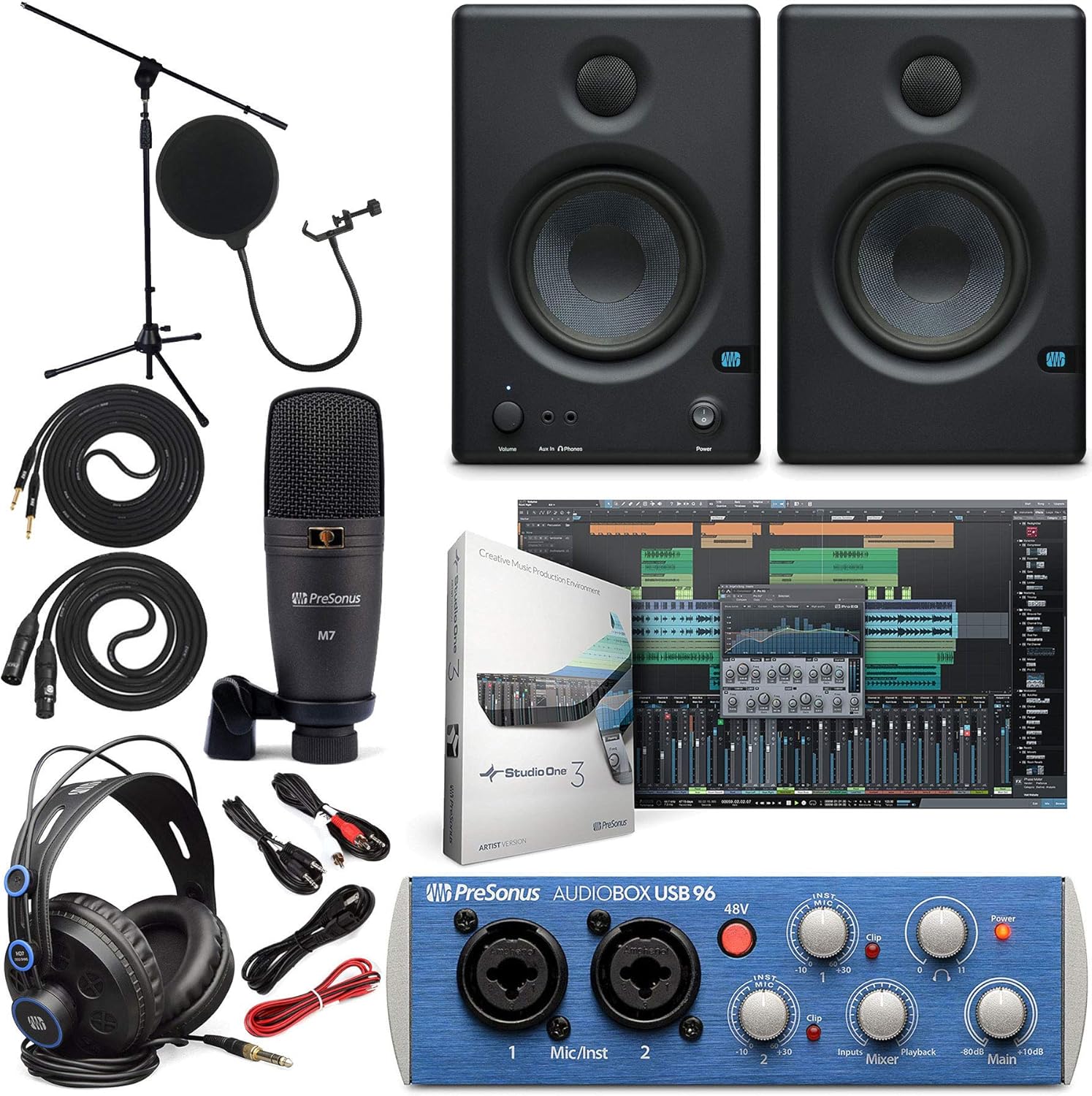PreSonus AudioBox 96 Audio Interface (May Vary Blue or Black) Full Studio Bundle with Studio One Artist Software Pack with Eris 4.5 BT Pair Studio Bluetooth Monitors and 1/4?? Instrument Cable - Image 22