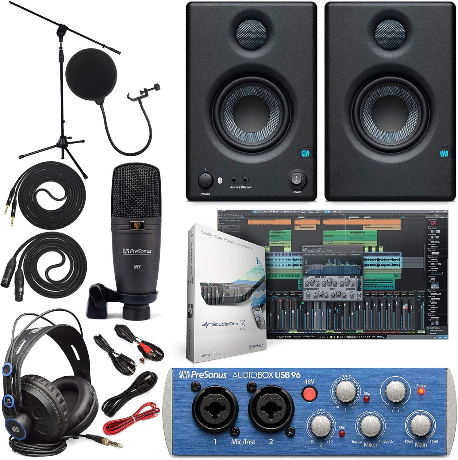 PreSonus AudioBox 96 Audio Interface (May Vary Blue or Black) Full Studio Bundle with Studio One Artist Software Pack with Eris 4.5 BT Pair Studio Bluetooth Monitors and 1/4?? Instrument Cable - Image 9
