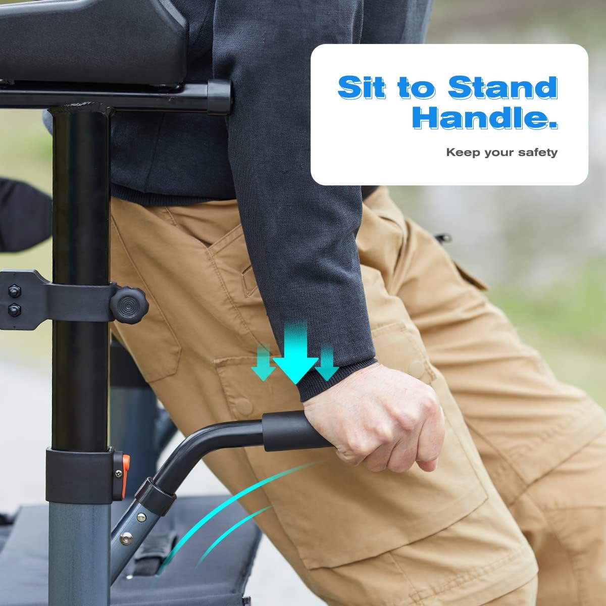 OasisSpace Upright Walker with Seat – Up Walker with Padded Armrest & Stand Up Handles, Ultra Folding Stand Up Rollator Walker for Seniors with 10?? Front Wheels - Image 3