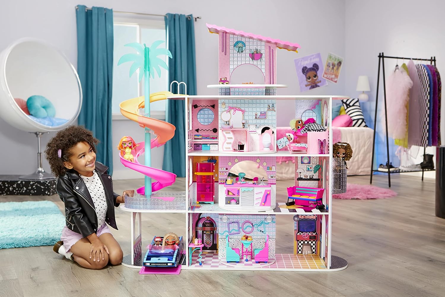 LOL Surprise OMG House of Surprises ?C New Real Wood Dollhouse with 85+ Surprises, 4 Floors, 10 Rooms, Elevator, Spiral Slide, Pool, Movie Theater Drive Thru, Rooftop- Toy Gift for Girls Ages 4 5 6 7+ - Image 4