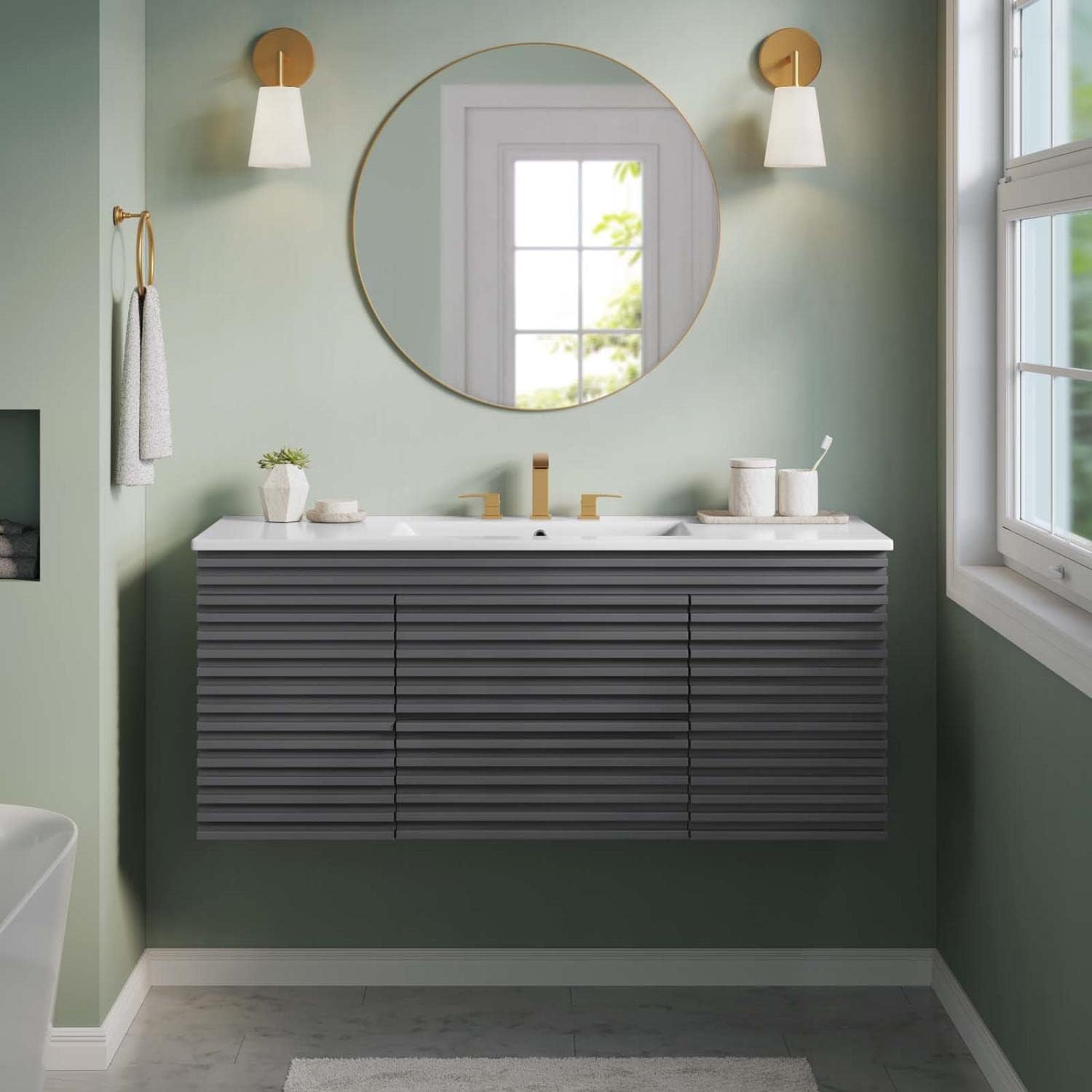 Modway Render 48 MDF and Particleboard Wall-Mount Bathroom Vanity – Gray/White - Image 4