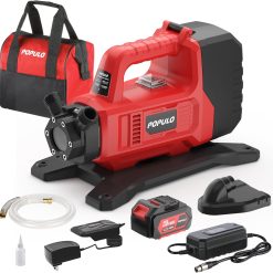 POPULO Hybrid Water Transfer Pump, 120VAC or 20VDC 4Ah 325GPH 45ft Portable Electric Utility Pump, Electric Cordless Water Pump for Home, Pool, RV with 3/4 Garden Hose Thread and Suction Filter