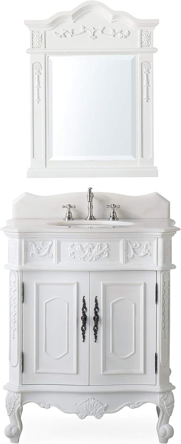 30.75 Ellenton Antique Style White Bathroom Sink Vanity & Mirror Set HF-080W-AW-BS-MIR - Image 3