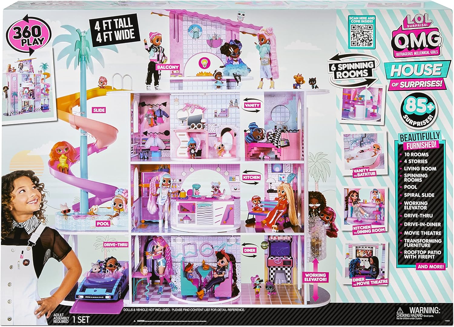 LOL Surprise OMG House of Surprises ?C New Real Wood Dollhouse with 85+ Surprises, 4 Floors, 10 Rooms, Elevator, Spiral Slide, Pool, Movie Theater Drive Thru, Rooftop- Toy Gift for Girls Ages 4 5 6 7+ - Image 6