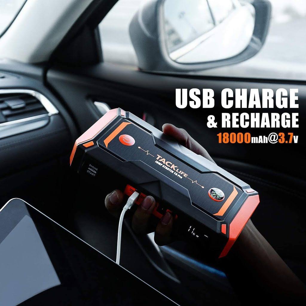 Tacklife T8 Pro 1200A Peak 18000mAh Water-Resistant Car Jump Starter with LCD Screen, Orange - Image 5