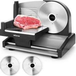 Meat Slicer, 7.5 Electric Deli Food Slicer with 2 Removable Stainless Steel Blades, Adjustable Thickness Meat Slicer for Home Use, Cuts Frozen Meat, Cheese, Bread, Vegetables, Easy to Clean, Black