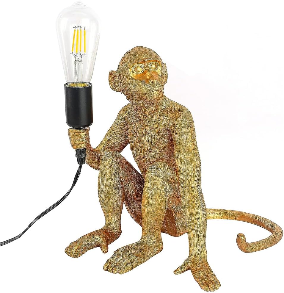 Resin Monkey Table Lamp,Industrial Table Lighting Fixture Vintage Resin Unique Sitting Monkey Table Lamp for Dining Living Room Bedroom Bar Cafe Decorative Hanging Lamp,Golden - Image 8