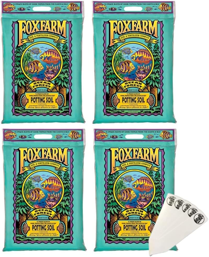 FoxFarm Ocean Forest Potting Soil Mix Indoor Outdoor for Garden and Plants | Plant Fertilizer | 12 Quarts (4 Pack) | The Hydroponic City Stake