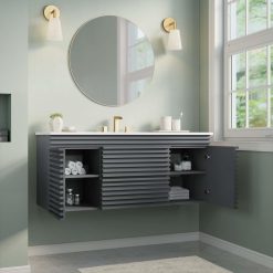 Alternative view of Modway Render 48 MDF and Particleboard Wall-Mount Bathroom Vanity – Gray/White