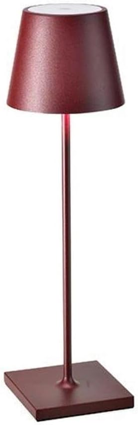 Zafferano Poldina Pro LED Table Lamp (Color: BORDEAUX) Touch On/Off, Touch Dimmable, Powder Coated Aluminum, IP54 Protection, Indoor / Outdoor, Contact Charging Base, USA Plug