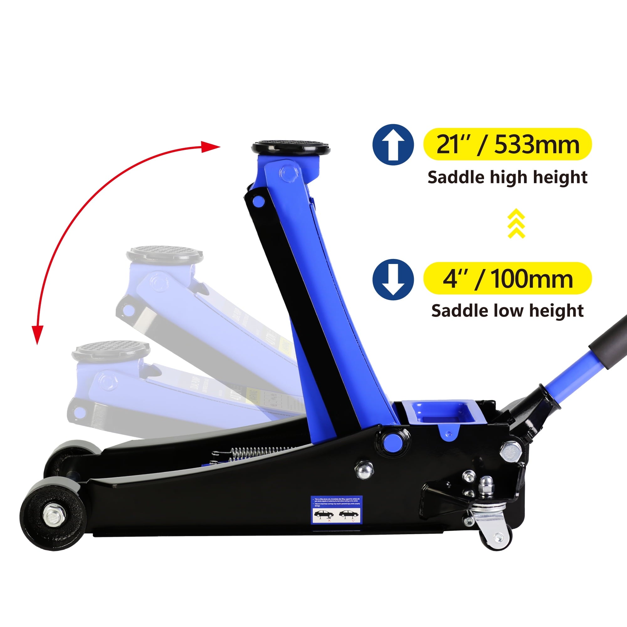 CQSXDA Floor Jack, 4 Ton Low Profile Floor Jack, Heavy-Duty Steel Racing Floor Jack with dual Piston Quick Lift Pump, Floor Jack Lifting Range 4-21 - Image 4