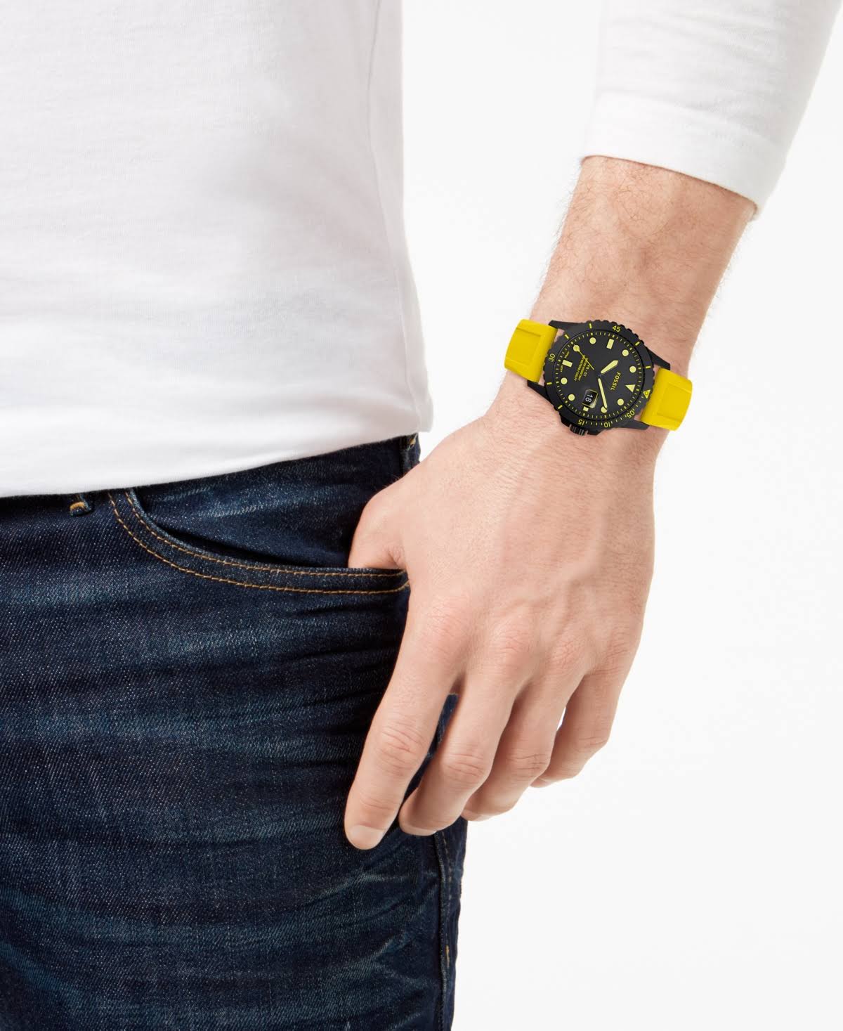 Fossil Mens FB01 ThreeHand Date Yellow Silicone Watch Yellow - Image 4