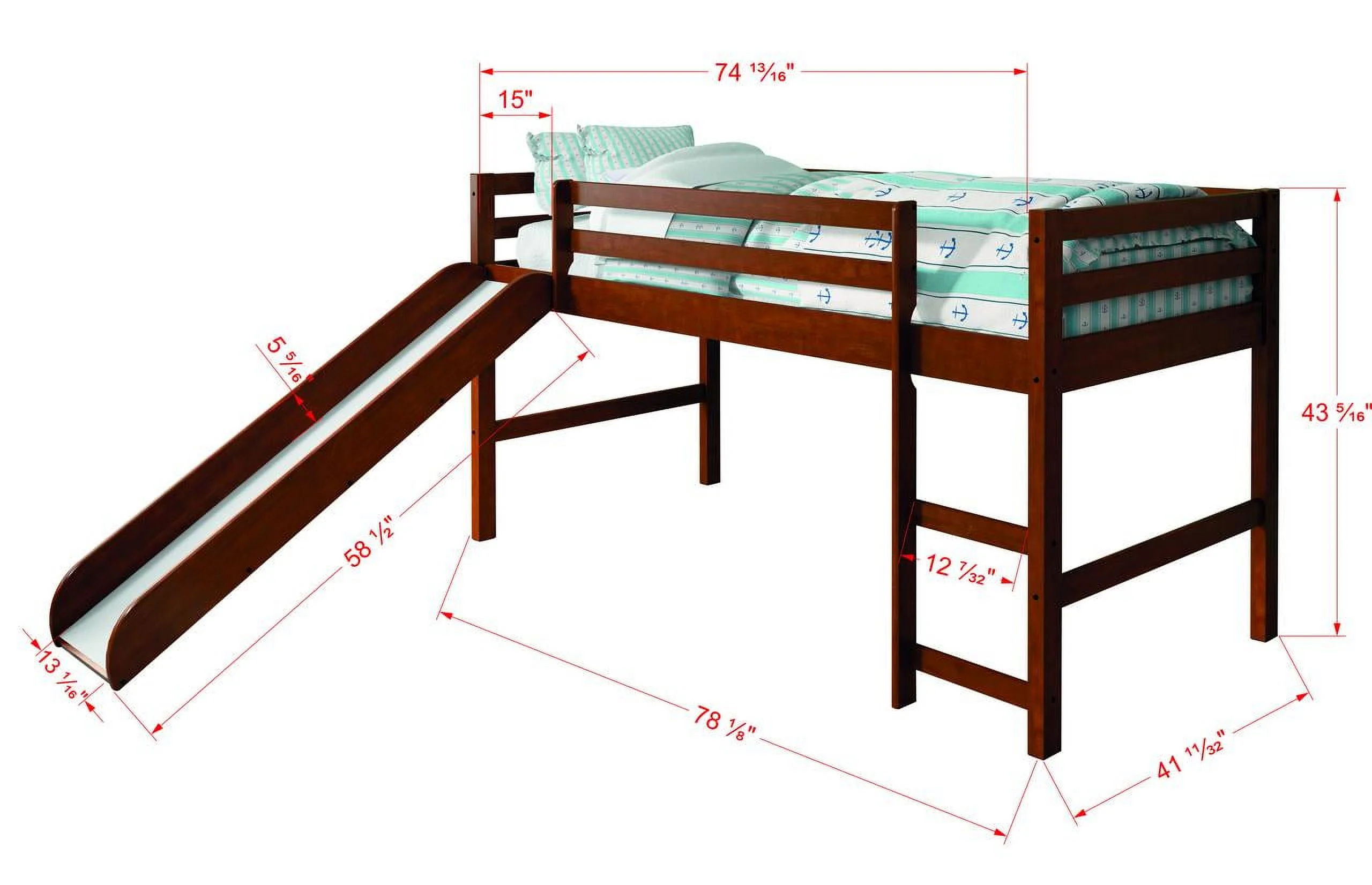 Donco Kids Twin Solid Wood Mission Low Loft Bed in Espresso - Image 4